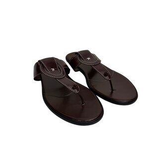 Laura Ashley Dark‎ Brown Leather Thong Sandals with White Stitching Size 8.5 M